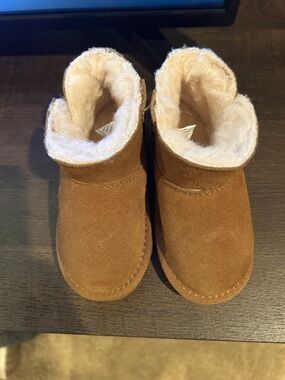 BearPaw Brown Baby Booties with Branded Tread